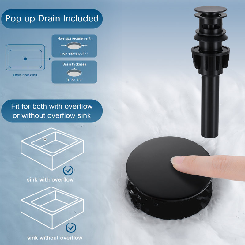 Robinet de lavabo de salle de bain chromé 8 trous 3 trous à 2 poignées avec bonde escamotable, Noir
