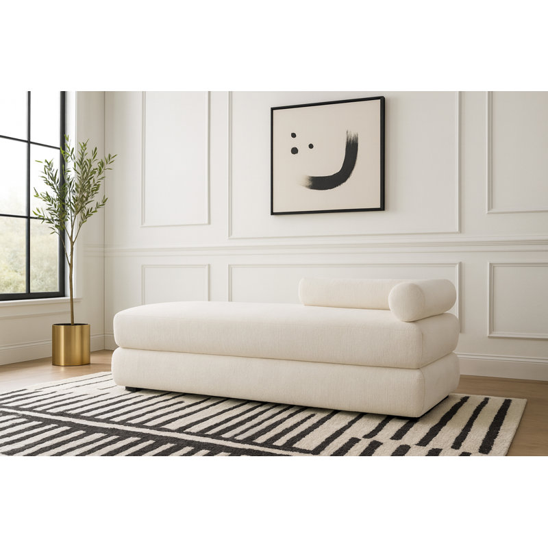 Banc rembourré en chenille Kennedy, Tissu chenille crème