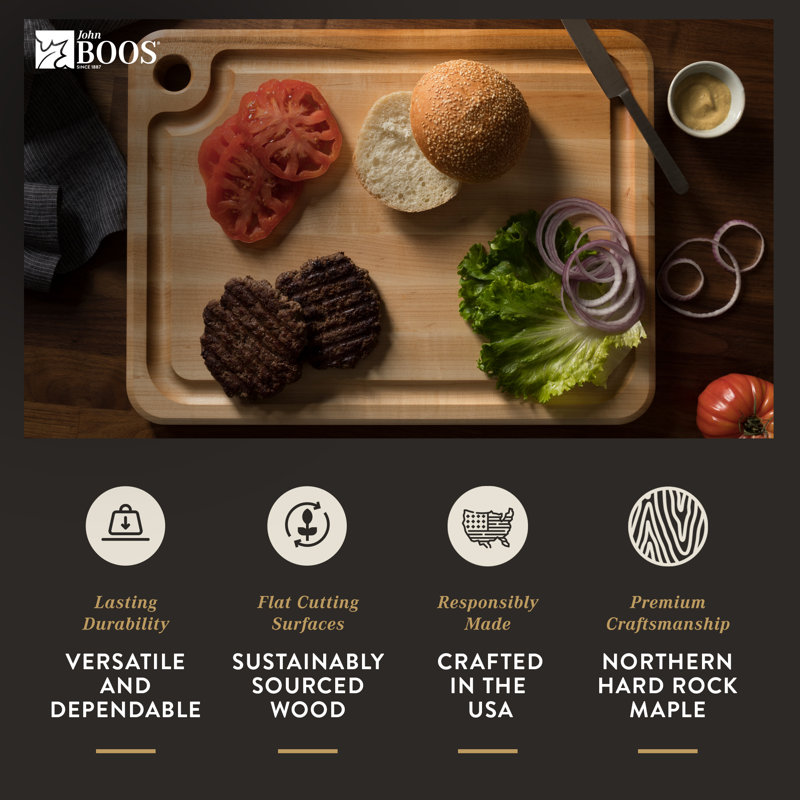 John Boos Prestige Series Maple Cutting Board with Juice Groove, 18" x 12"