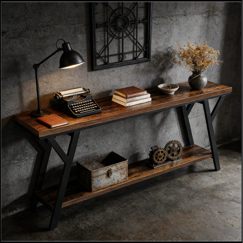 Spacieuse console à 2 niveaux avec beaucoup de rangement, parfaite pour présenter des objets décoratifs et organiser vos essentiels dans n'importe quel espace de vie.