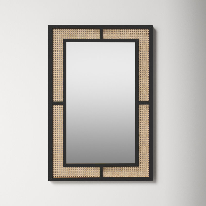 Rectangular Black and Cane Wall Mirror