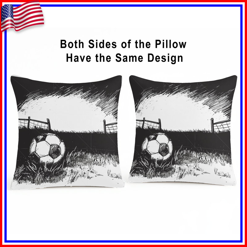 Coussin de soccer, coussins décoratifs double face, 14 X 14 pouces