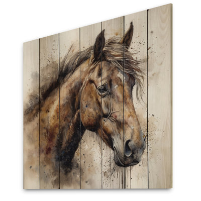 Quinten brun aquarelle, portrait de cheval sur bois