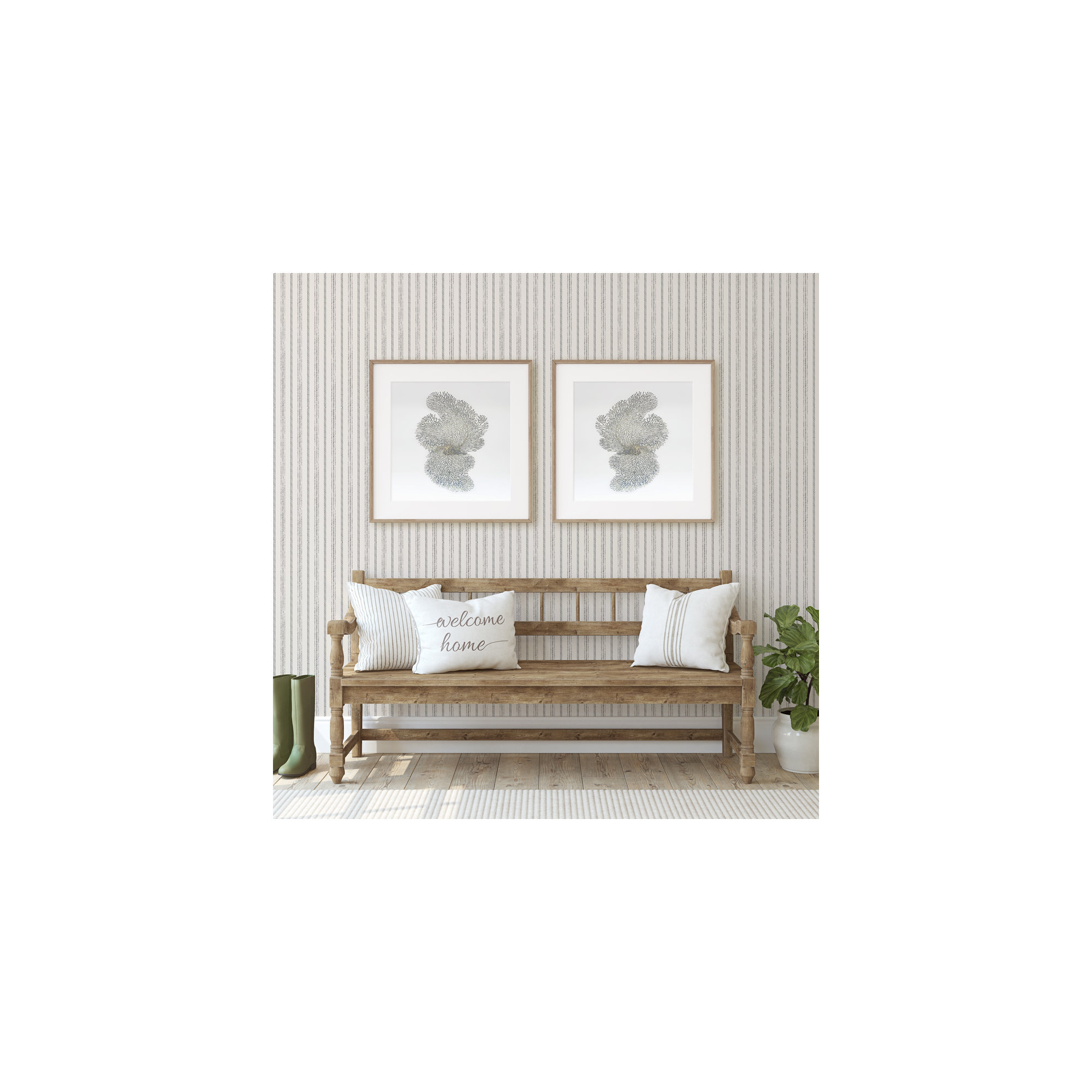 Nautical Stripe Peel And Stick Wallpaper, Charcoal/Cotton