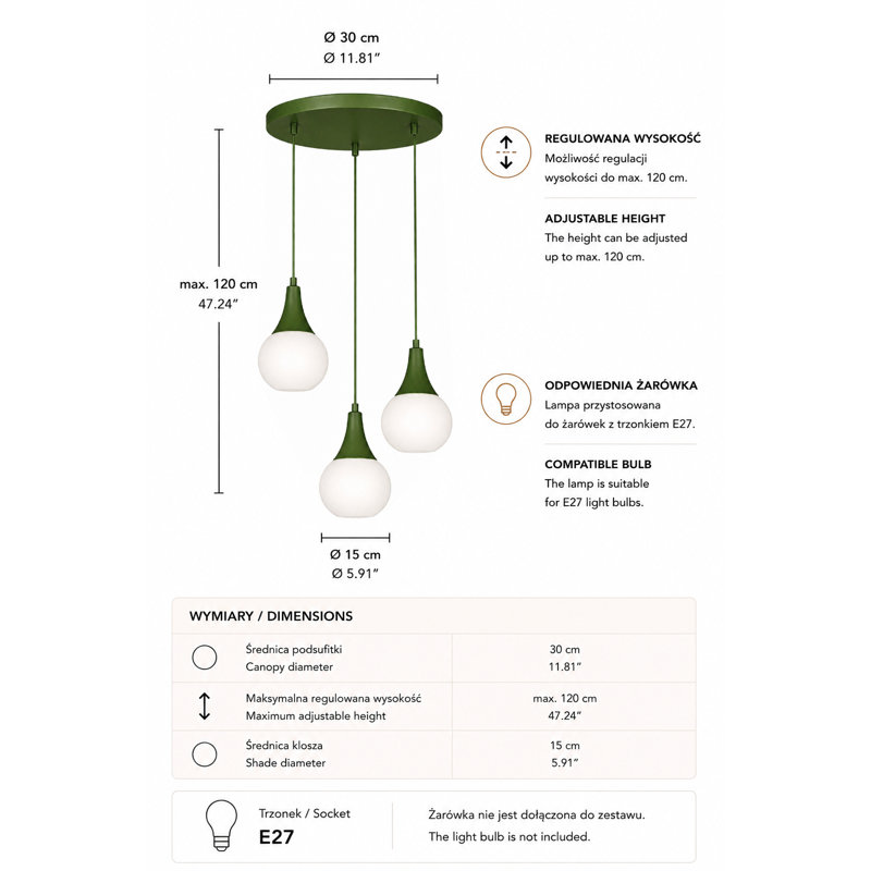 LACRIMA KHAKI 1-LIGHT PENDANT, 32, 3