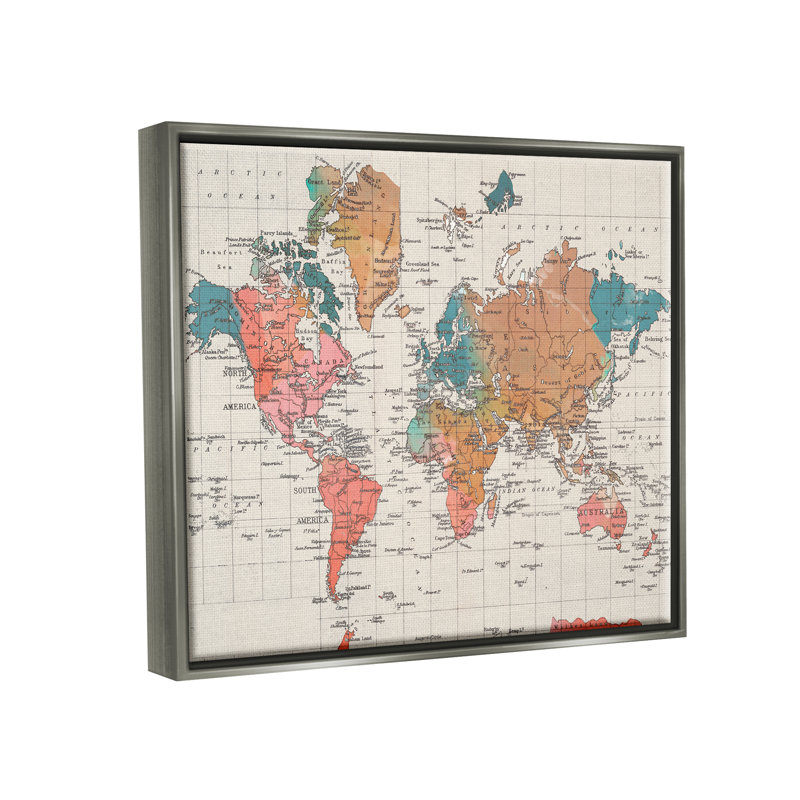 Art mural sur toile flottant détaillé et détaillé de la carte du monde lustré par Elizabeth Medley