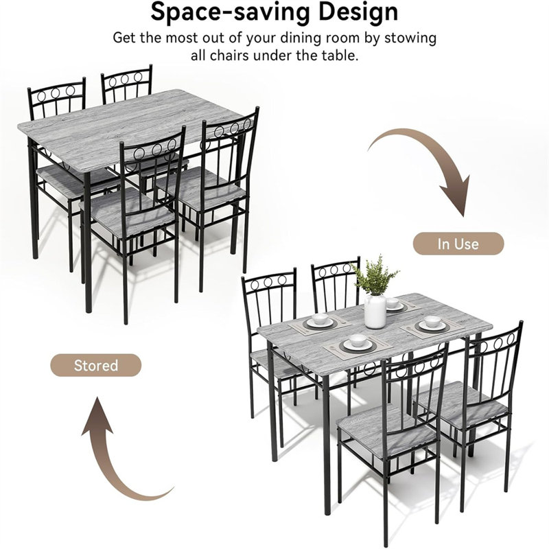 5 - Piece Dining Set,Kitchen Table And Chairs, Rectangular Dining Room Table Set With 4 Chairs, Space-Saving Kitchen Table Set For Small Space,Dinette,Apartment