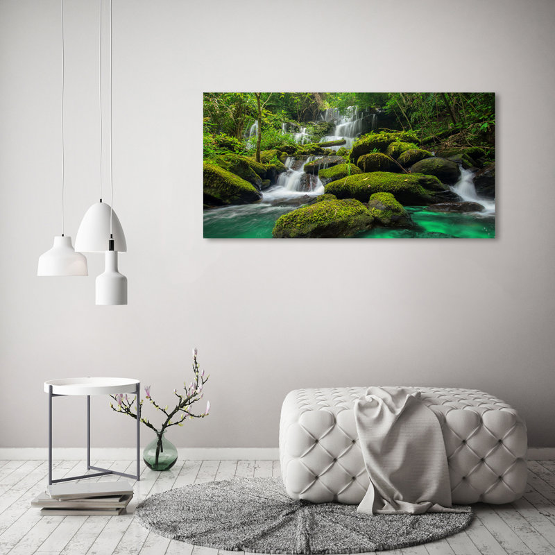 Waterfall In The Forest - Print on Canvas, 60cm H x 120cm W, Wrapped Canvas