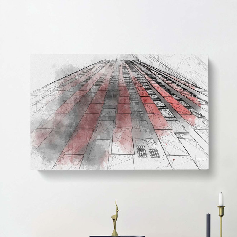 Rotterdam in Black & Red in Abstract - Wrapped Canvas Drawing - Wrapped Canvas, 60cm H x 91cm W x 3cm D