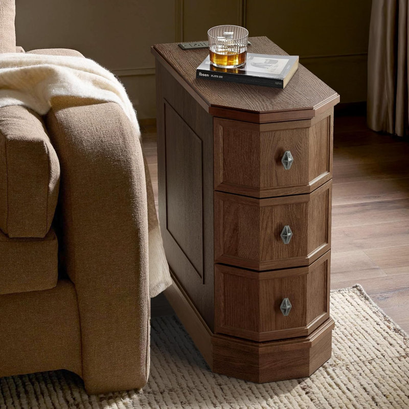 Bedside Table With Charging Station, Brown