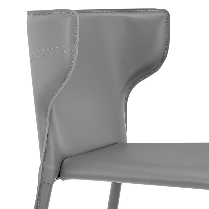 Divinia Bar Stool In Gray Regenerated Leather - Set Of 2, Gray, Counter Stool (24” Seat Height)
