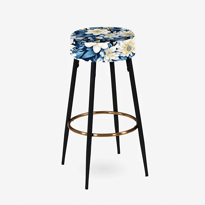 Ensemble de 2 tabourets de bar à motif floral blanc et bleu Magnolias