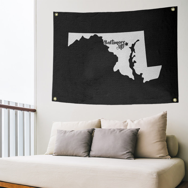 Tapisserie murale maryland baltimore, H 50 po x l 59 po, Noir
