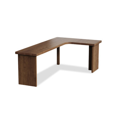 Bureau en bois massif en forme de L brun noisette