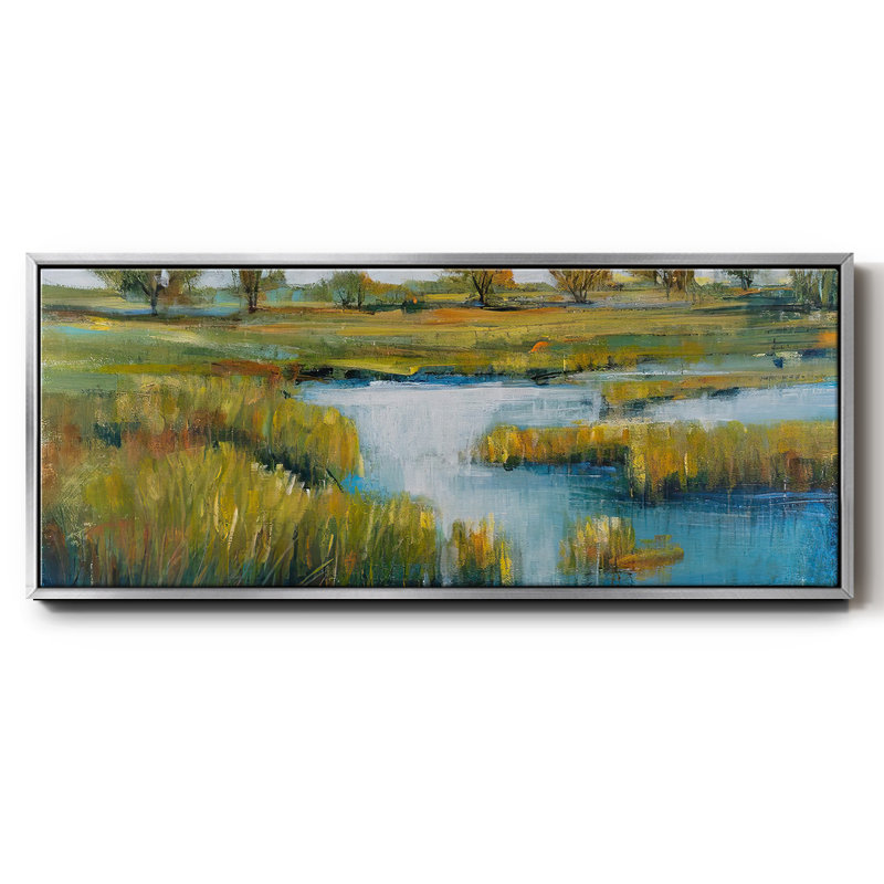 Marshland View IV - reproduction sur toile avec cadre flottant, H 8 po x l 20 po x P 1,5 po, Argent