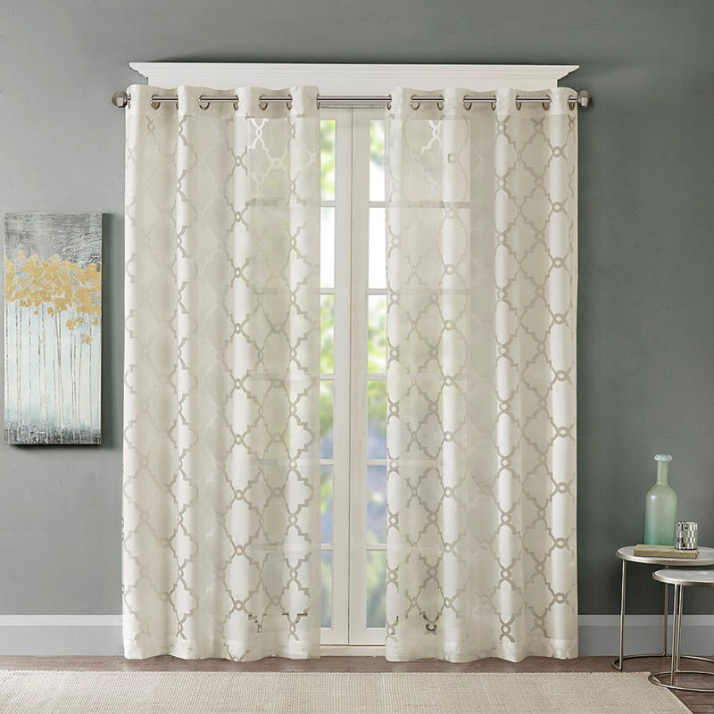 Fretwork Burnout Sheer Curtain Panel(Only 1 Pc Panel), Ivory, 50.03" W x 84.03" L