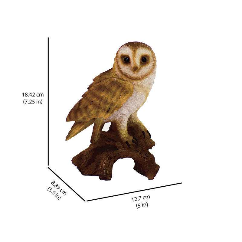 Lifelike Polyresin Barn Owl on Stump Statue