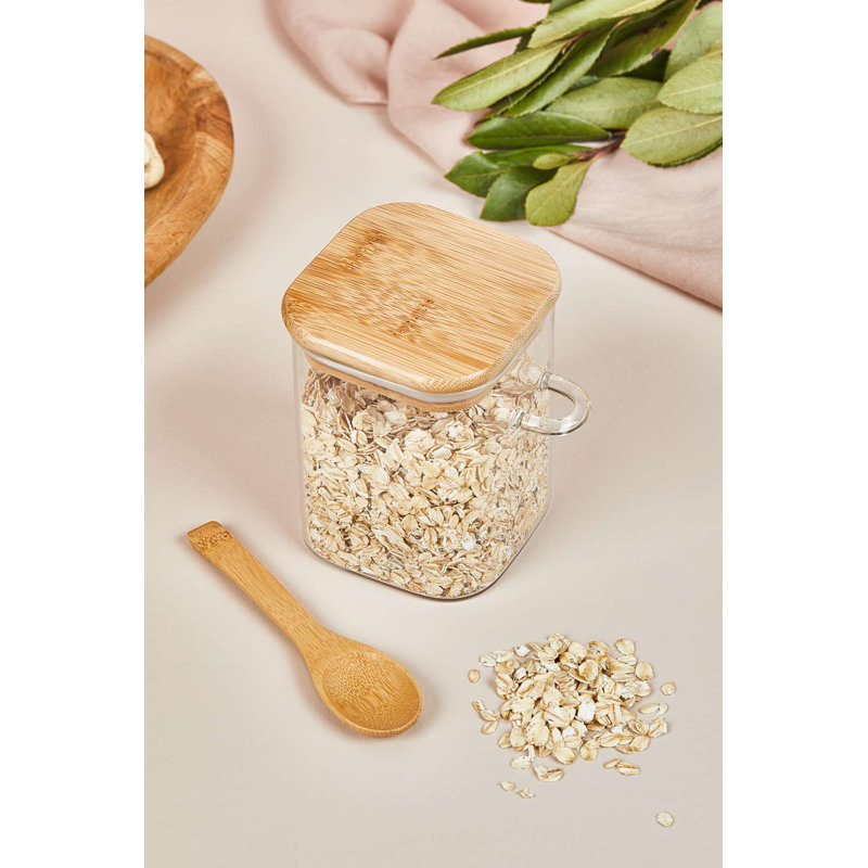 Stylish Glass Jar Set (3 Pieces) with Bamboo Lid & Spoon | 3.9 x 3.1 inches | 100% BPA-Free Glass, Perfect for Kitchen Storage & Organization | Elegant Transparent Design, Not Microwave or Dishwasher Safe