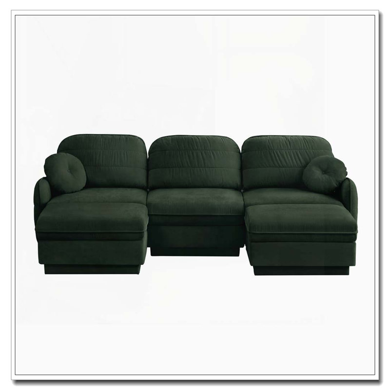 Canapé en chenille Cloud, siège profond avec repose-pieds mobile, Vert + 3 sièges + 2 chaises