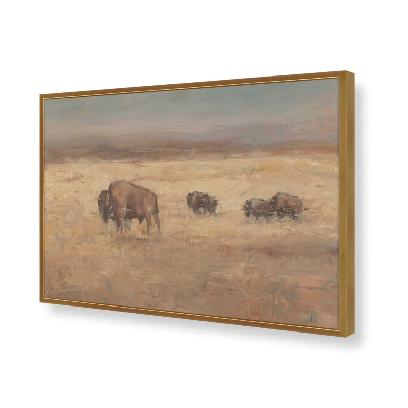 «Bison Panorama I» par Ethan Harper, reproduction d'art, Impression sur cadre ouvert sans papier mat, Doré, H 20 po x l 30 po