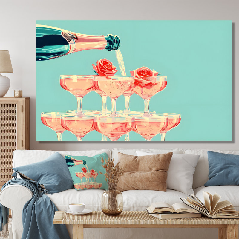 Champagne champagne bulles - Art mural champagne, H 40 po x l 60 po x P 1,5 po, Toile tendue