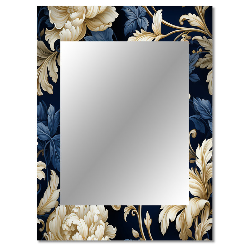 Lester Blue Pivoines Regal Damask Opulence - grand miroir mural floral, 40 po x 30 po