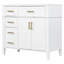Meuble-lavabo de salle de bain avec lavabo, meuble-lavabo simple blanc à 4 tiroirs (1 tiroir rabattable), 2 portes et tablette ajustable, armoire en bois de pin et panneau de fibres à densité moyenne avec lavabo en céramique