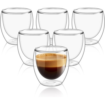 8oz Glass Coffee Mugs Set of 6, Double Walled Insulated Thermal Mugs for Latte Cappuccino Cocoa Milk