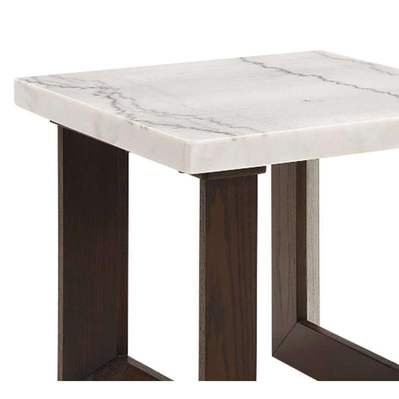 Table de bout Edwyn avec plateau en marbre naturel blanc et finition espresso