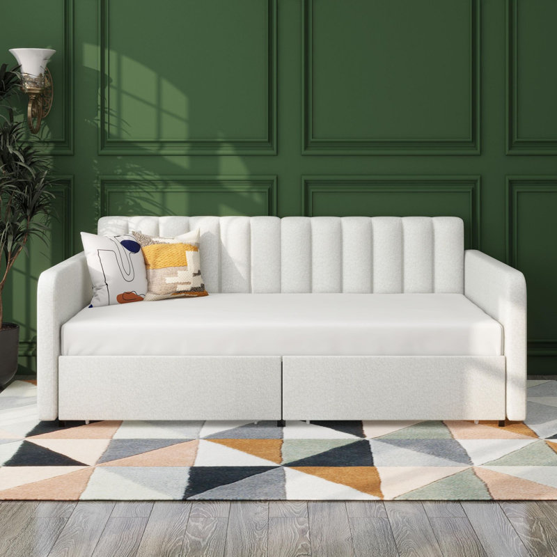 Saville Ashok Upholstered Daybed with 2 Drawers, Twin, Ivory