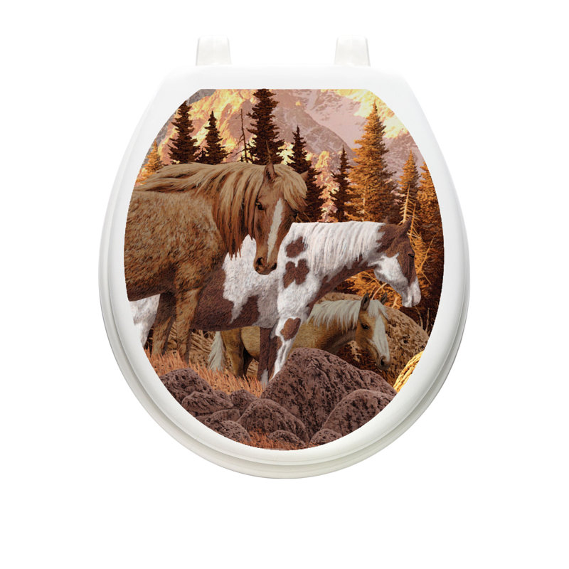 Décalcomanie de siège de toilette Rustic Horses - Toile de toilette réutilisable avec couvercle en vinyle, Rond