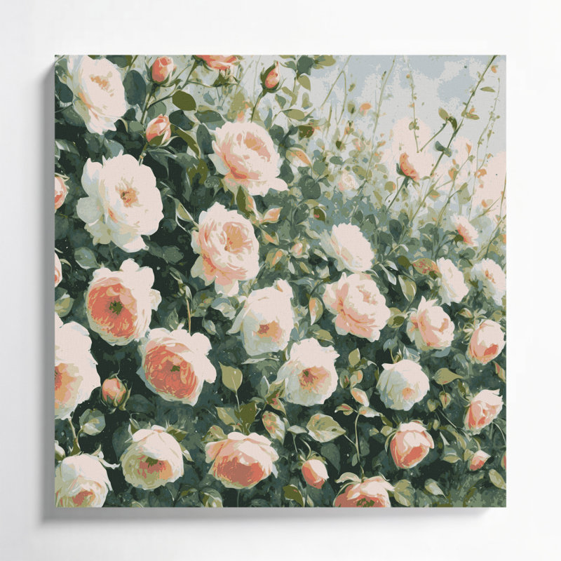 «Farm Country Rose Sprays», art mural sur toile beige, H 32 po x l 32 po
