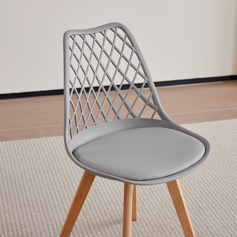 Dining Chairs - Nordic Style Dining Chair - Mesh Backrest - Solid Wood Legs, Grey, Set Of 4