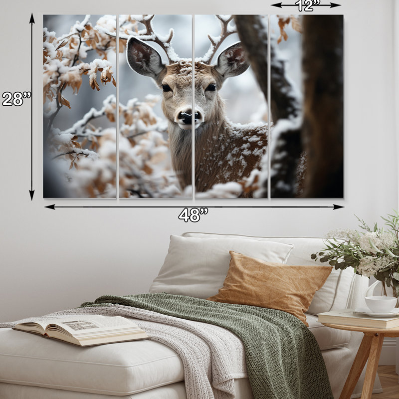 «Winter Deer», photographie monochrome I - animaux, ensemble d'art mural en métal