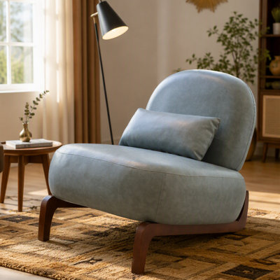Mignon fauteuil d'appoint avec pieds en bois massif, fauteuil de salon en similicuir avec coussin moelleux, fauteuil de chambre confortable, fauteuil de lecture confortable pour appartement, salle d'attente, balcon