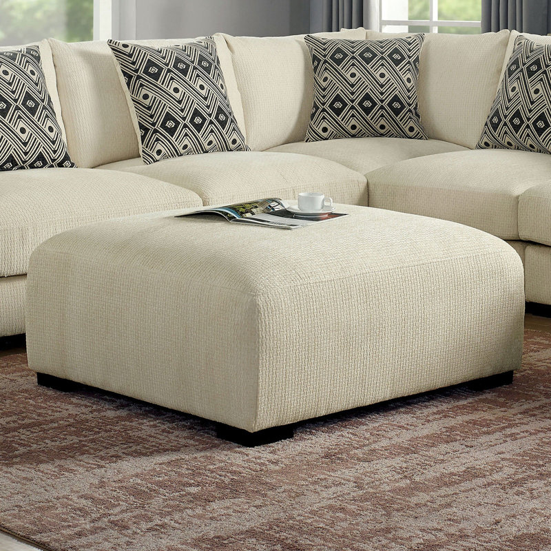 Repose-pieds rembourré de style contemporain, Chenille beige