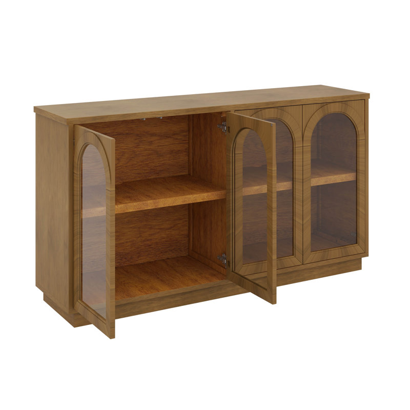 Buffet avec portes en verre et armoire arquée avec tablettes réglables, Bois de pin vieilli