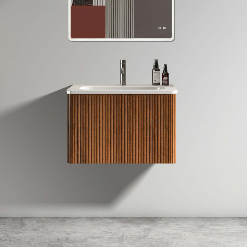 Meuble-lavabo mural moderne à rayures avec lavabo en céramique