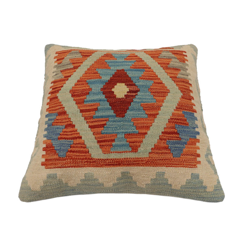 Coussin rustique Kilim, H 20 po x l 20 po, Rouge / bleu / orange / beige