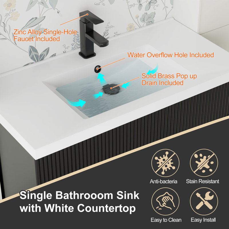 Ensemble de meuble-lavabo simple 36 po avec plateau d'évier Breonica Sharee, Noir