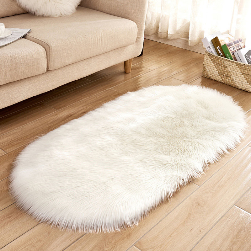 Alex Oval Super Soft Shaggy Area Rug White, Oval 60 x 120cm