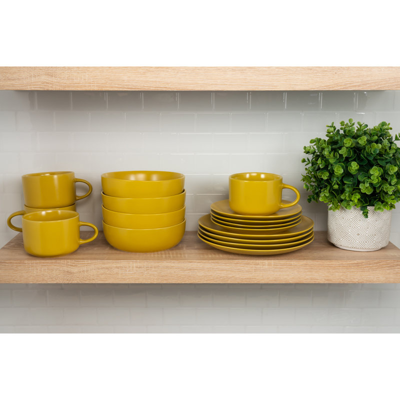 Wazee Matte 16 Piece Dinnerware Set, Service for 4, Mustard Yellow