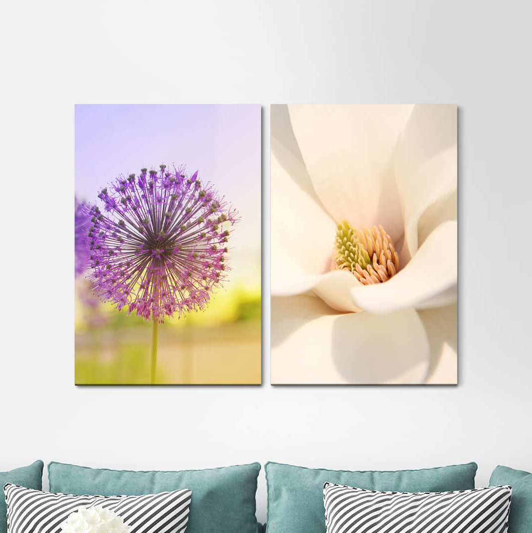 2-tlg. Leinwandbilder-Set - Fotografie „Purple Flowers Summer White Flowers”