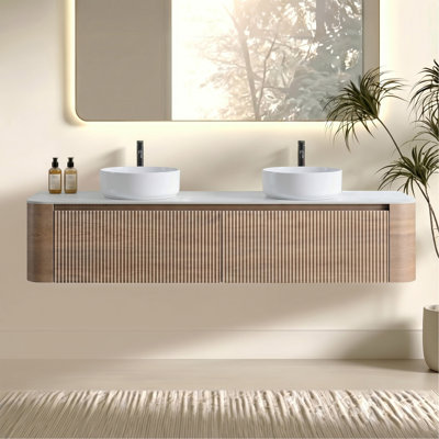 Meuble-lavabo 72 po avec lavabo, armoire murale en chêne miel avec porte-serviettes gratuit, conception de deux lavabos en céramique blanche, sans drain ni robinet, pré-assemblé