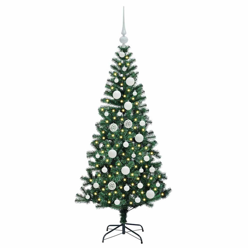 vidaXL Artificial Pre-lit Christmas Tree Green PVC and Metal, 3.94 ft
