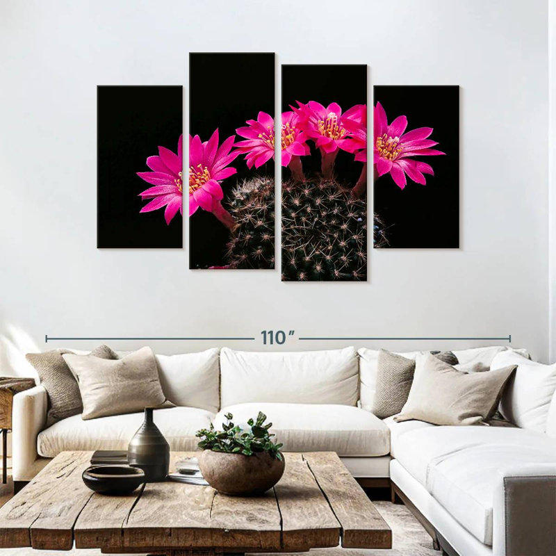 Fleurs de cactus roses Harnek, H 54 po x l 84 po