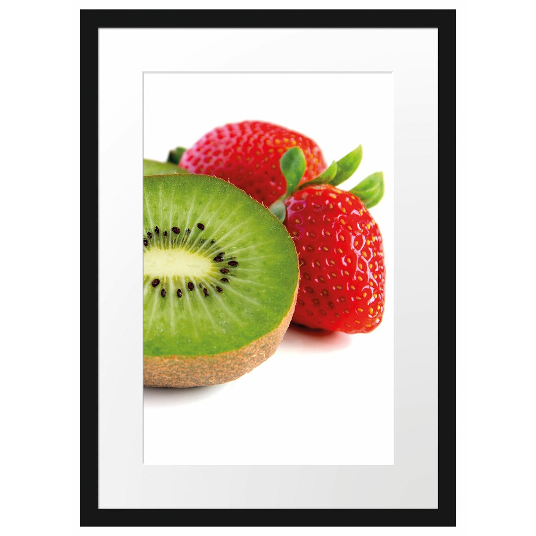 Gerahmtes Poster Kiwi und Erdbeeren