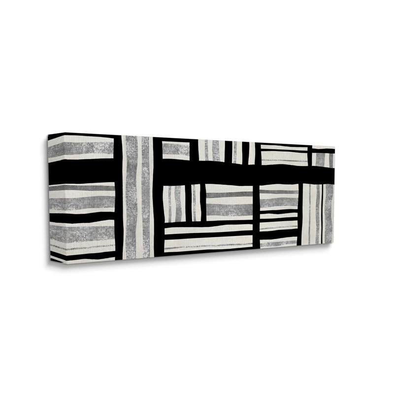 Abstrait patchwork perpendiculaire - Peinture, H 10 po x l 24 po x P 1,5 po, Toile tendue