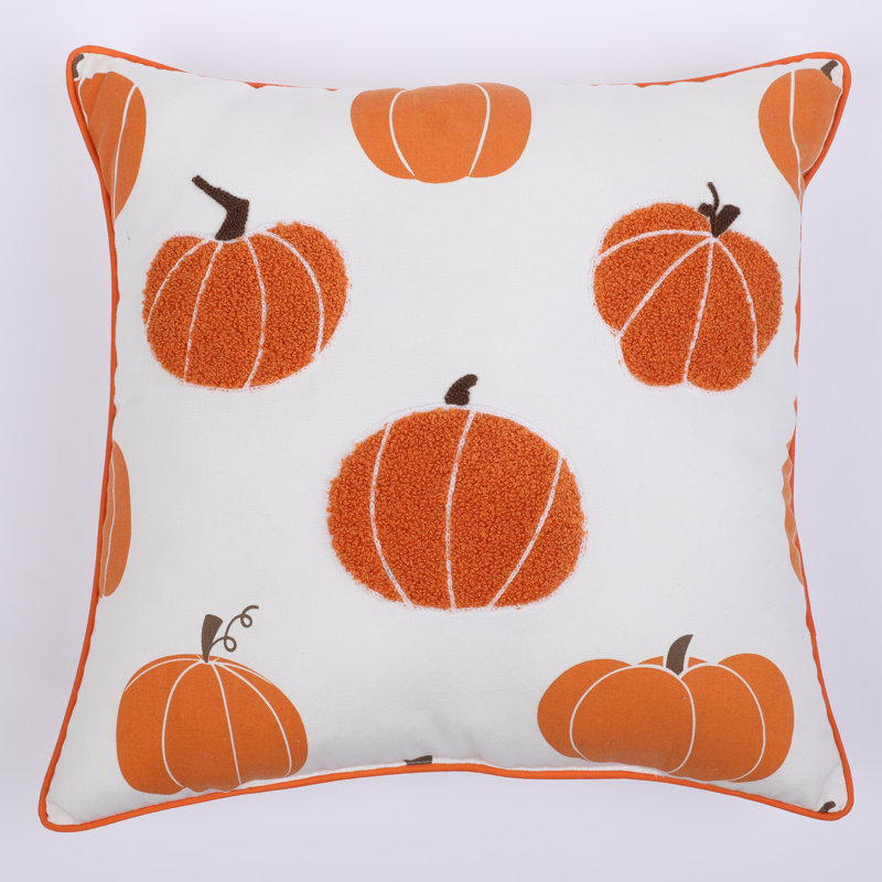 Autumn Pumpkins Embroidered Polyester Throw Pillow