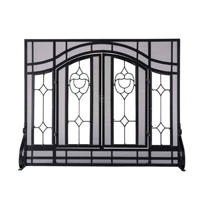 2-Door Single Panel Steel Fireplace Screen